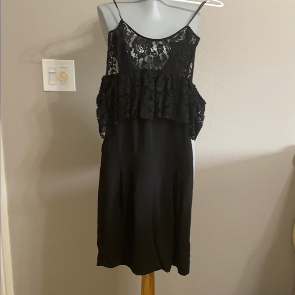 Black off the shoulder lace romper